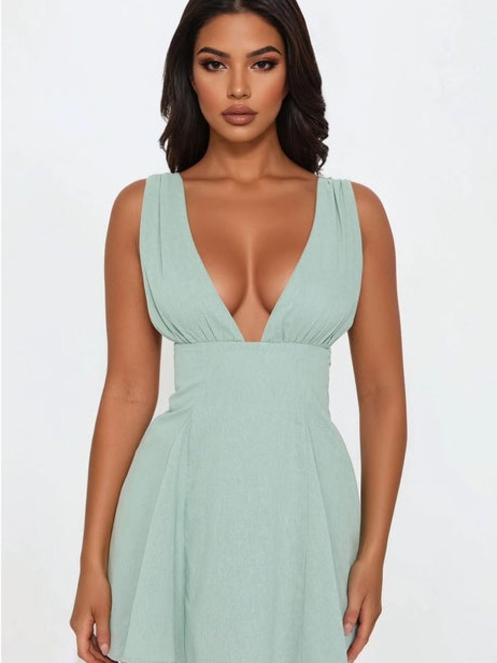 Fashion Nova Sophia Linen Mini Dress Mint Sage L NWT